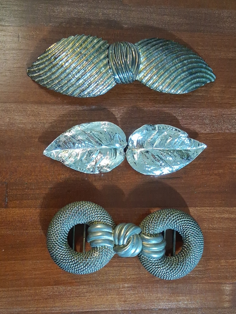 3 Mimi Di N Silver Tone Leaf and Knot Belt Buckles 1981 1987 1989